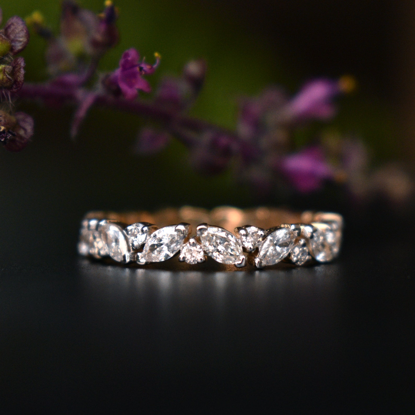 Marquise Diamond Ring, 14K Solid Gold Full Eternity Wedding Band ...