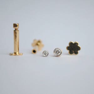 14k Gold Diamond Bezel Stud Earring, 16g Nose Ear Cartilage Helix Tragus Body Piercing Jewelry, Natural Diamond Solitaire Unisex Pin