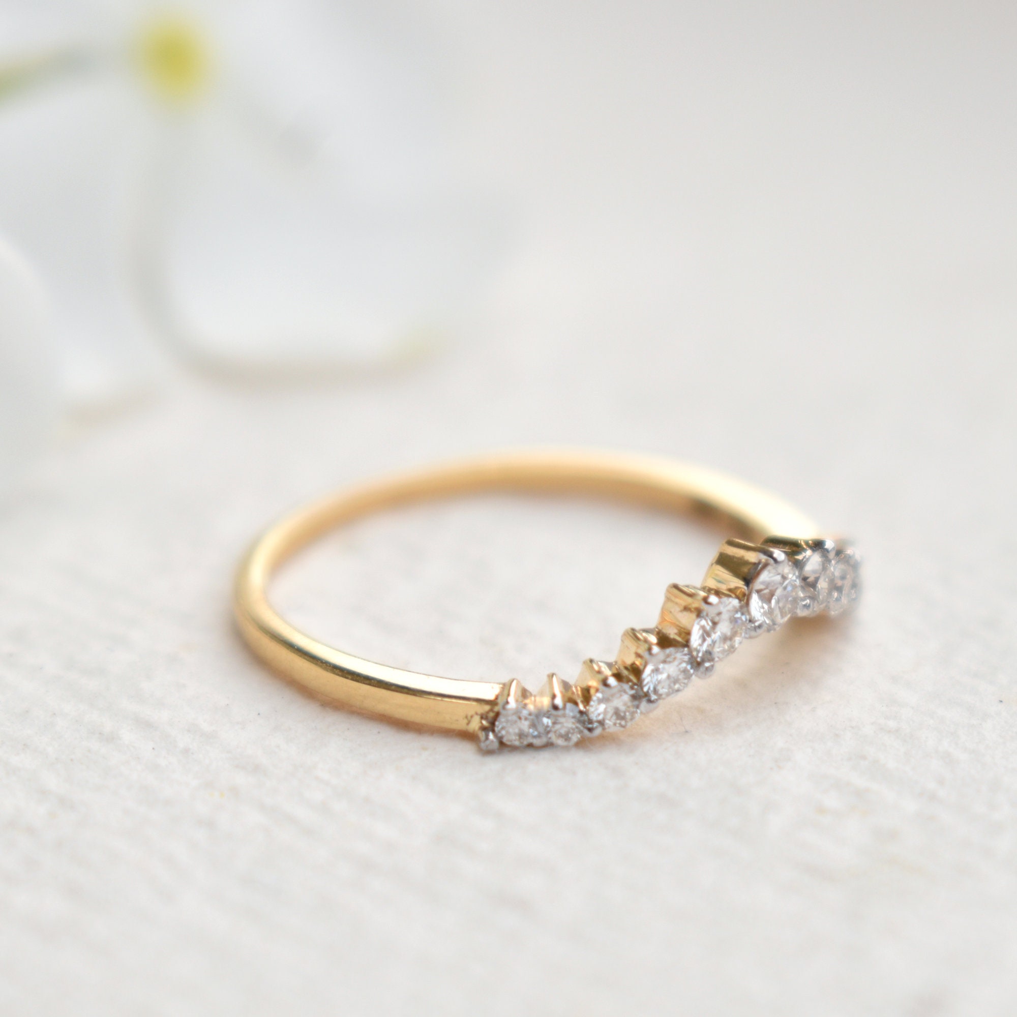Diamond Curved Ring Enhancer In White Gold - Nesting Stack