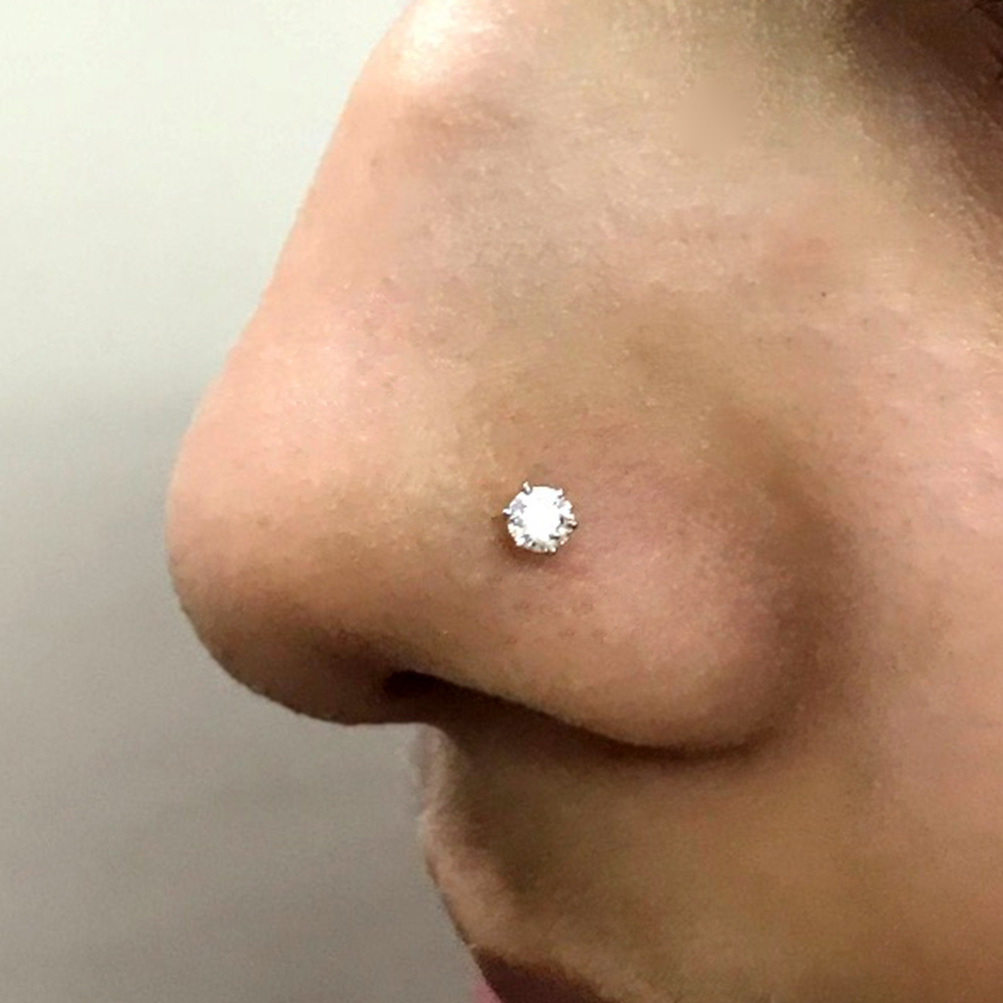 0.10 0.15 Ct 3mm Diamond Nose Stud 14K Solid Gold Genuine Natural
