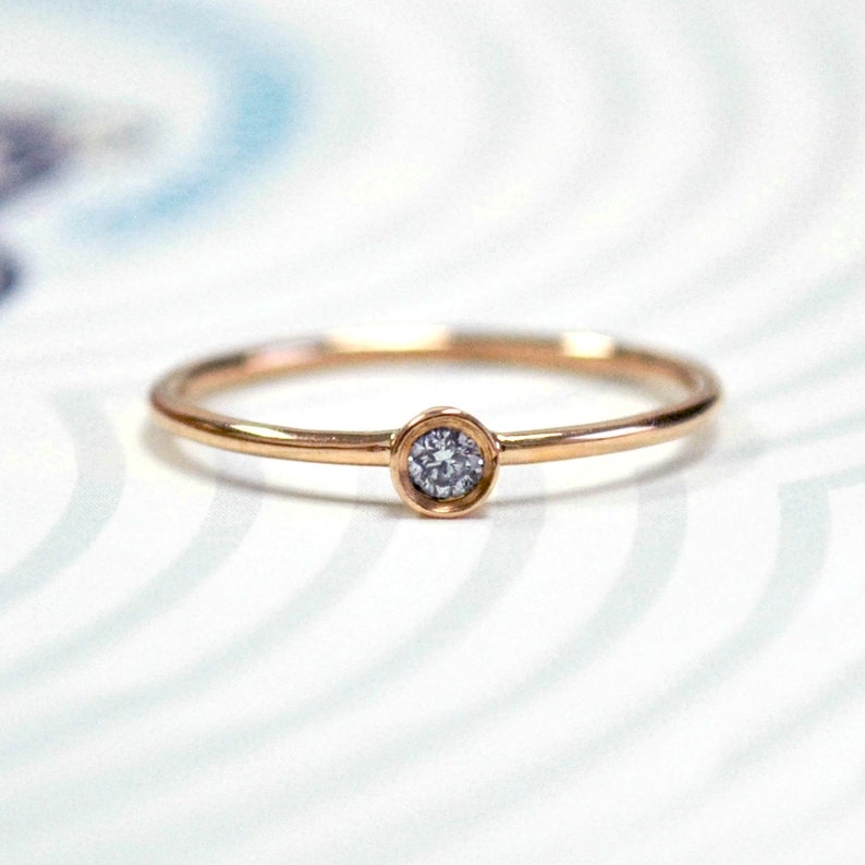 0.04 Cts Round Baby Diamond 14K Rose Gold Engagement Ring. | Etsy