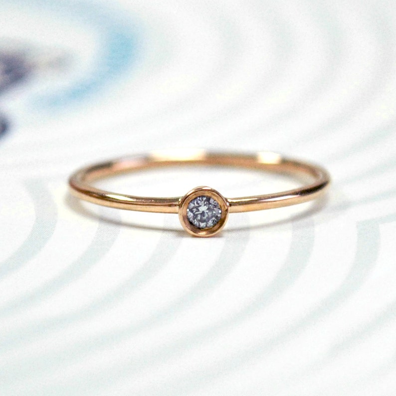 0.04 Cts Round Baby Diamond 14K Rose Gold Engagement Ring. Etsy