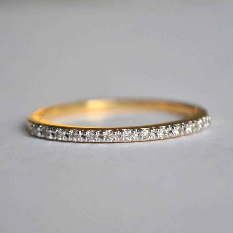 1.4mm Micropave Diamond Wedding Band 14k Solid Gold