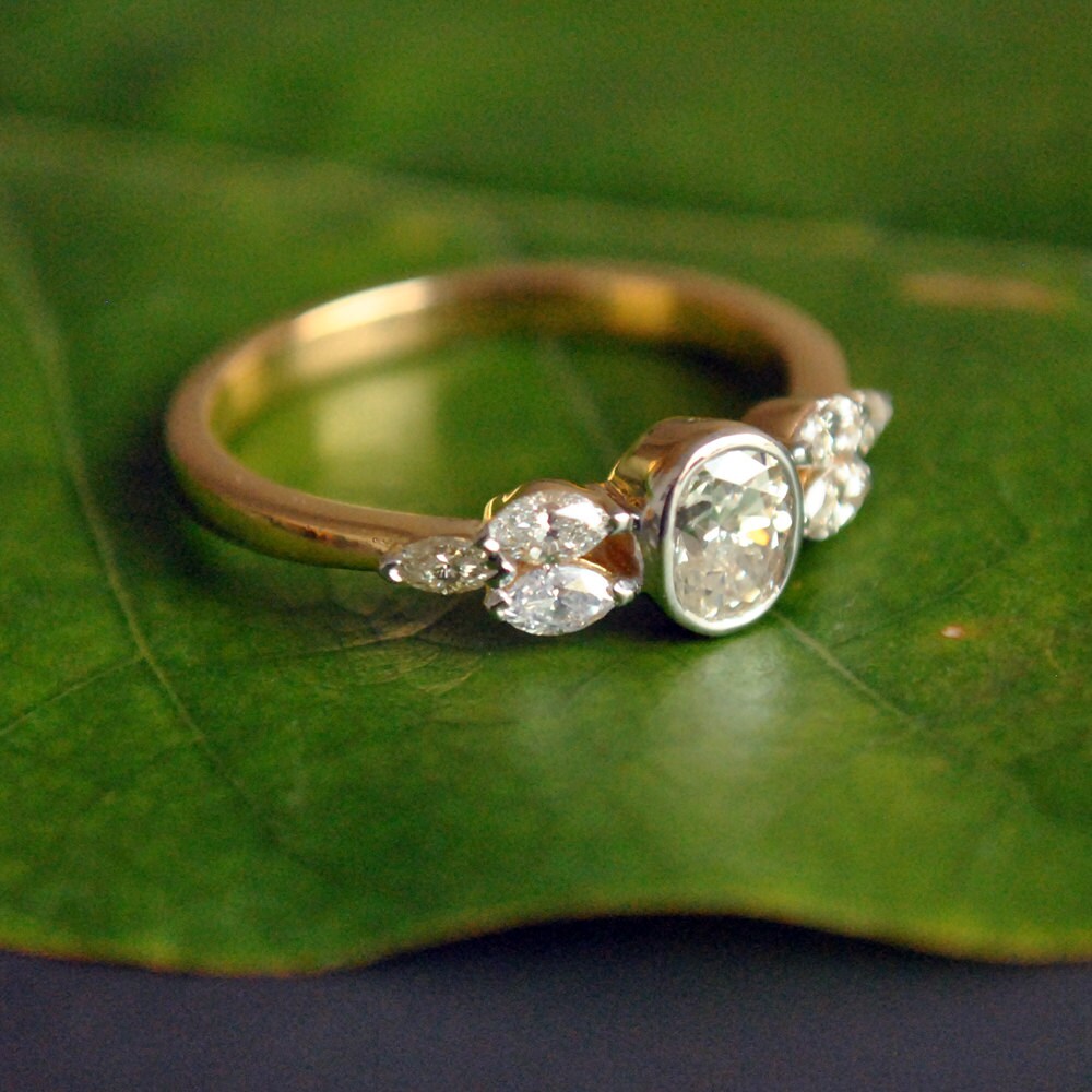 Bezel Set Oval Diamond Cluster Ring Oval and Marquis Diamond Etsy