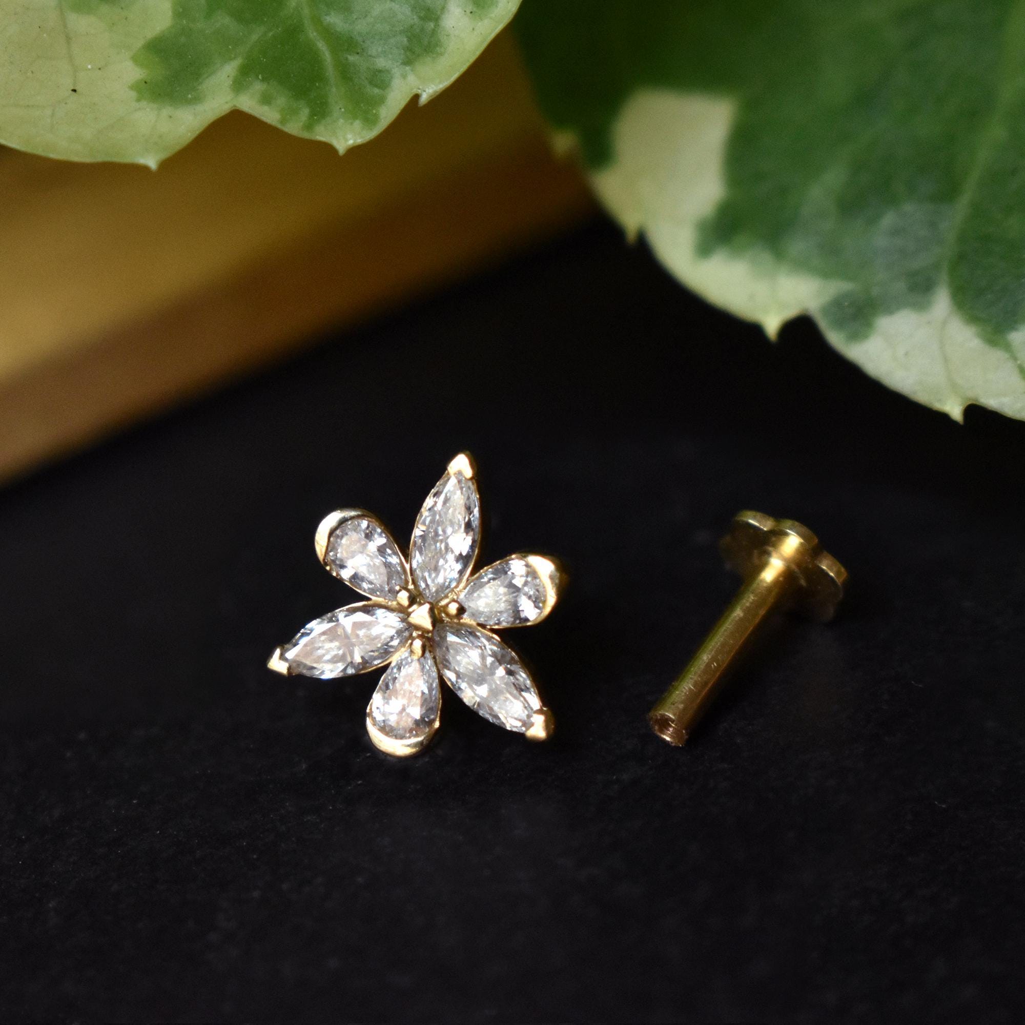 Natural Diamond Lily Earring, 14k 18k Solid Gold Flower