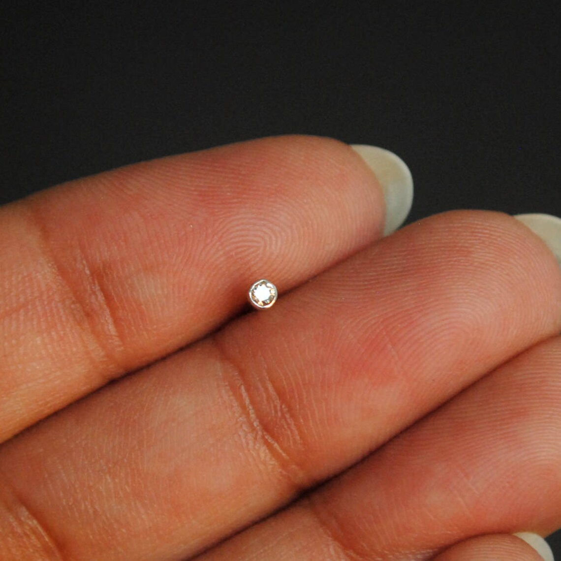 Internally Threaded Bezel Diamond Nose Stud. 14K Gold Flat Etsy