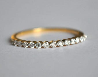 2mm Natural Diamond Half Eternity Band, 14K 18K Solid Gold Dainty Bridal Ring