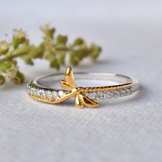 Dragonfly Ring in Sterling Silver Natural Diamond Damselfly Insect Jewelry Remembrance Gifts Etsy Canada
