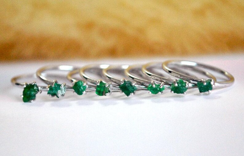 Rough Natural Emerald Gemstone Ring Crystal, Sterling Silver Stack Rings, May Birthstone Jewery, Bridesmaid gift image 6