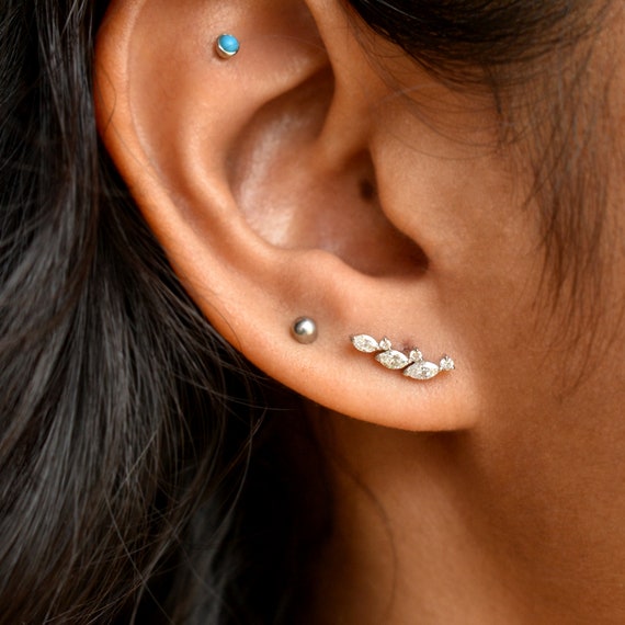 Diamond Climber Helix Piercing Creeper Stud Earring Curved 