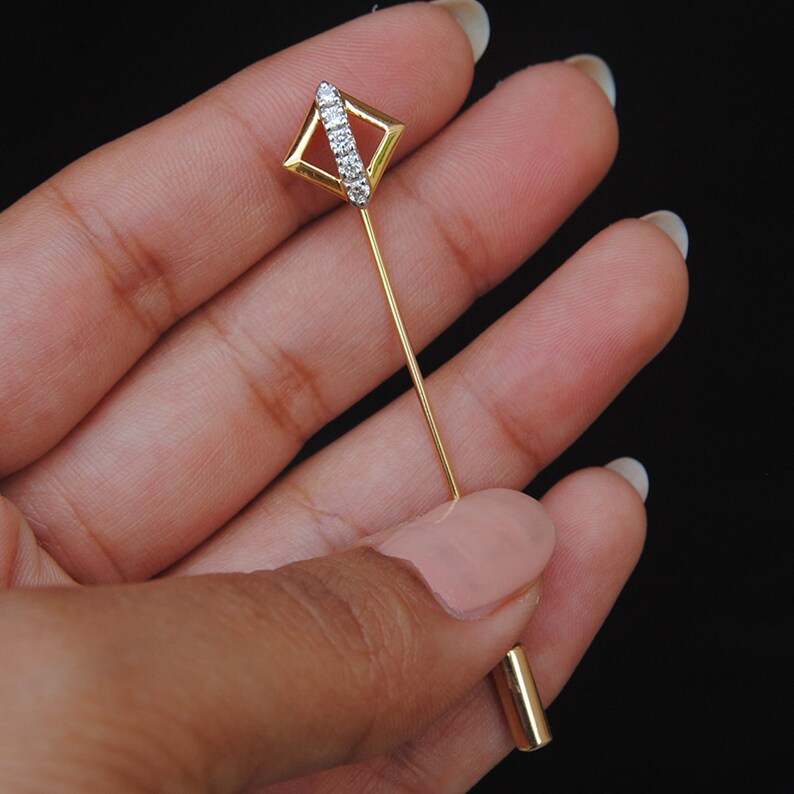 Diamond Lapel Pin in 14K Solid Gold Diamond Stick Pin for Etsy