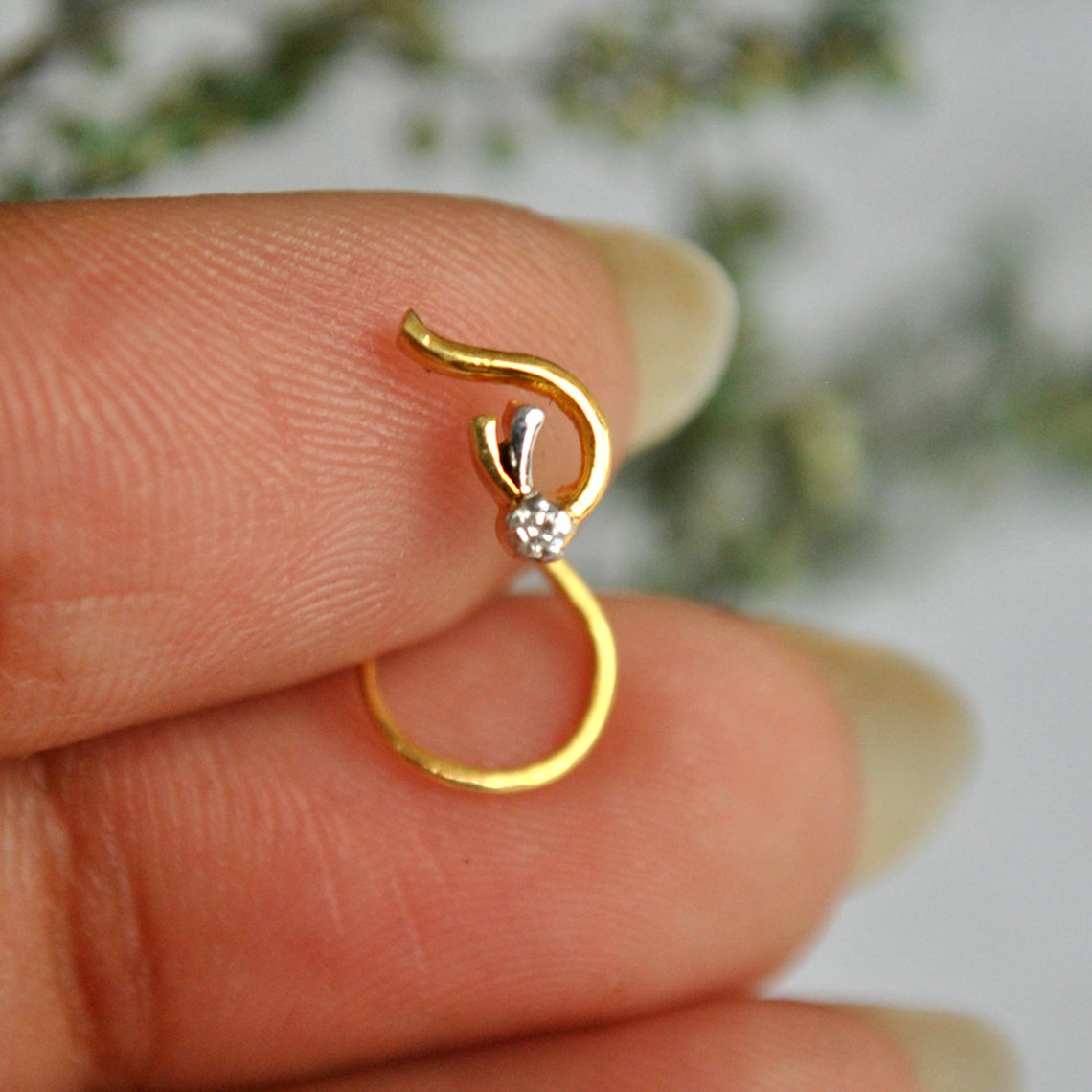 Small Diamond Nose Pin in 14K Solid Gold Designer Paisley Etsy