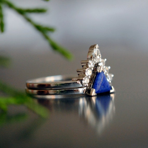 Lapis Lazuli Engagement Ring Set 14k 18k Solid Gold Bridal - Etsy