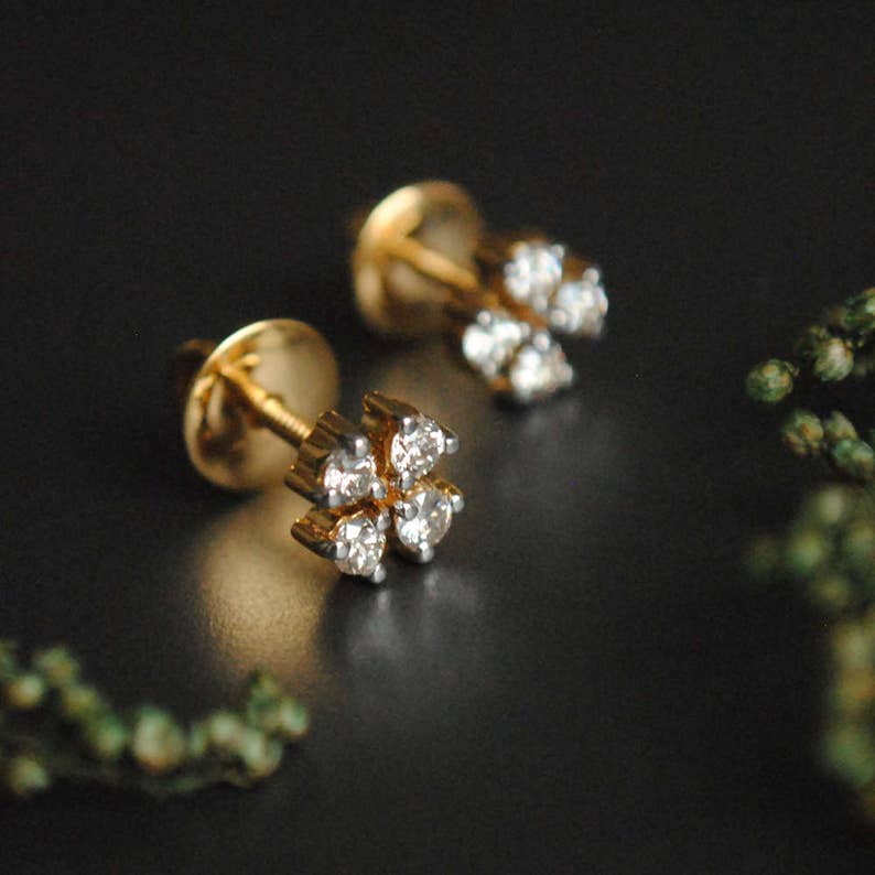 Diamond Bridal Earring. Tiny Studs. Small 4 Diamond Earrings. | Etsy