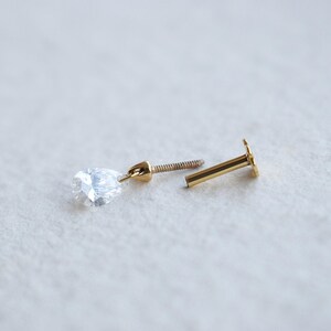 Floating Pear Natural Diamond Stud, 14k/18k Solid Gold Hidden Helix Piercing Jewelry Unique Ear Set Up image 3