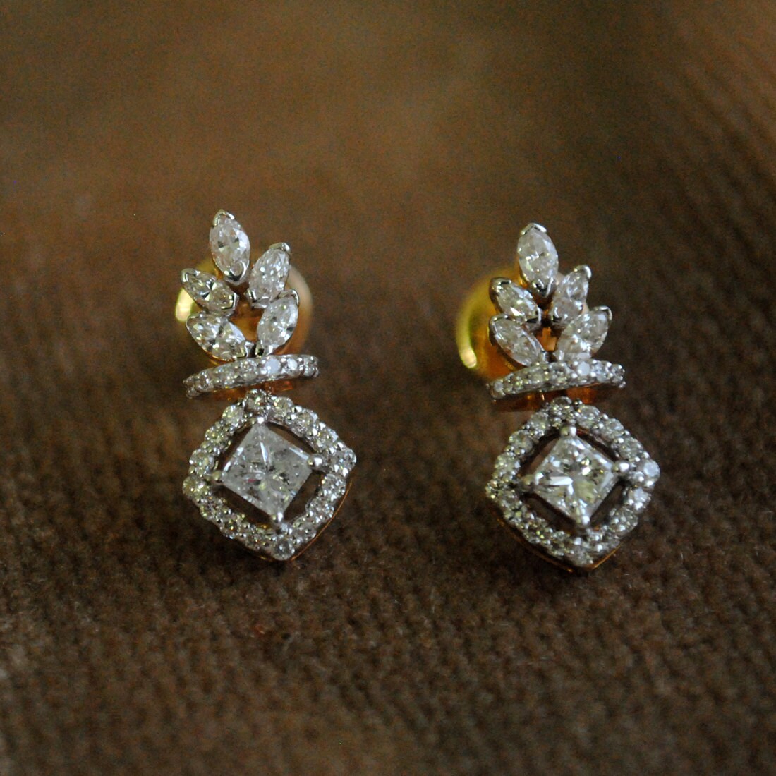 Natural Diamond Statement Earrings 14k Solid Gold Bridal - Etsy