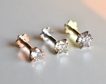 Certifierad naturlig diamantnäsörhänge, solitaireörhängen i massivt 14K 18K guld 0,15 - 0,25 ct