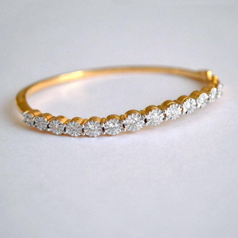 Diamond Cuff Bracelet in 14K Gold Illusion Diamond Setting Etsy