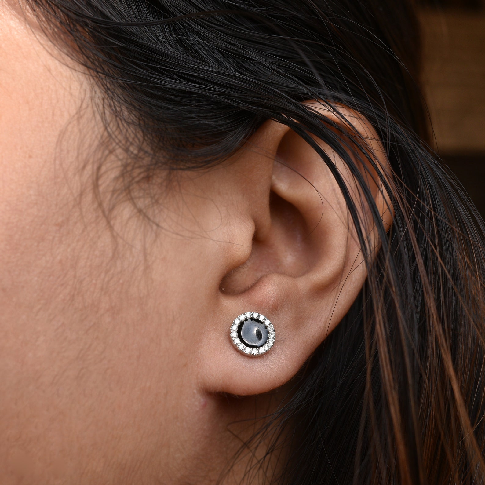 Black Enamel Ear Stud for Men 14k Solid Gold and Natural Etsy