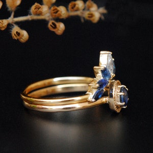 Blue Sapphire Engagement Ring with Sapphire and Diamond Curved Bridal Stack Ring Set image 5