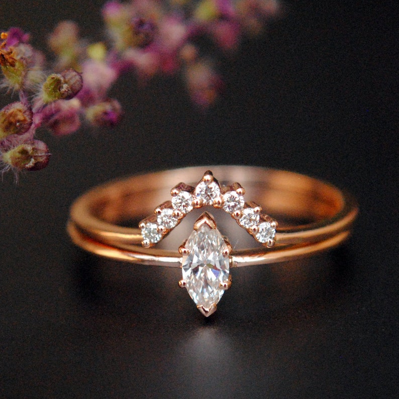 marquise engagement ring with wedding band