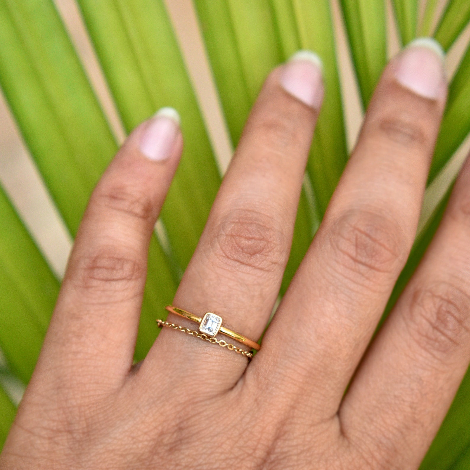 Emerald Cut Diamond Engagement Ring Bezel Set in Solid 14K 18K Etsy