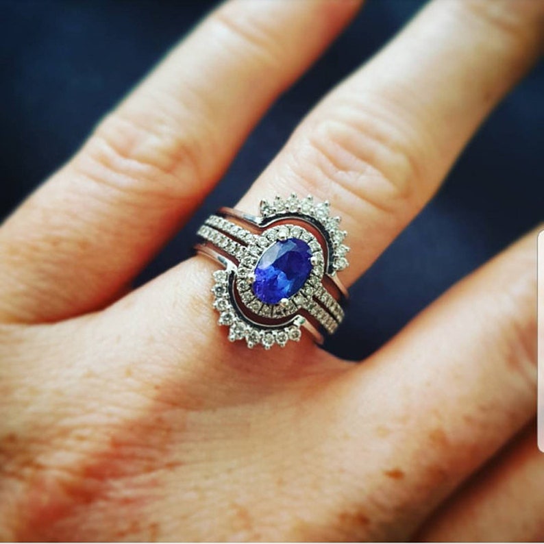 Oval Ring Guard Diamond Classic Halo Ring Enhancer 14K Gold Etsy Sweden