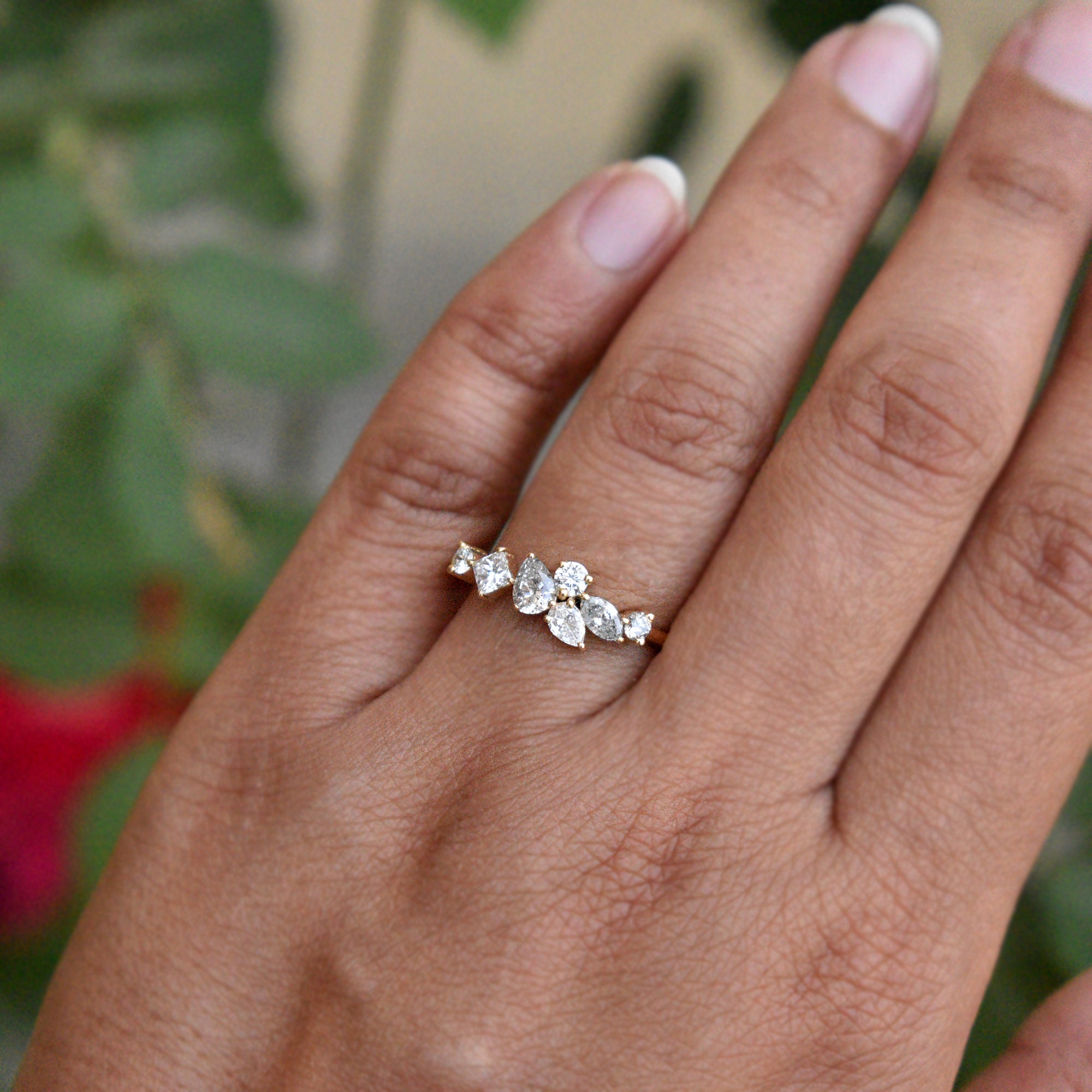 Multi Stone Asymmetric Cluster Ring in Solid 14k Yellow Gold Etsy