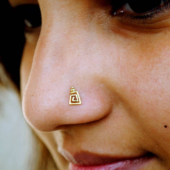 Solid Gold Nose Pin C L Twist Wire Trapezium Spiral Nose Stud