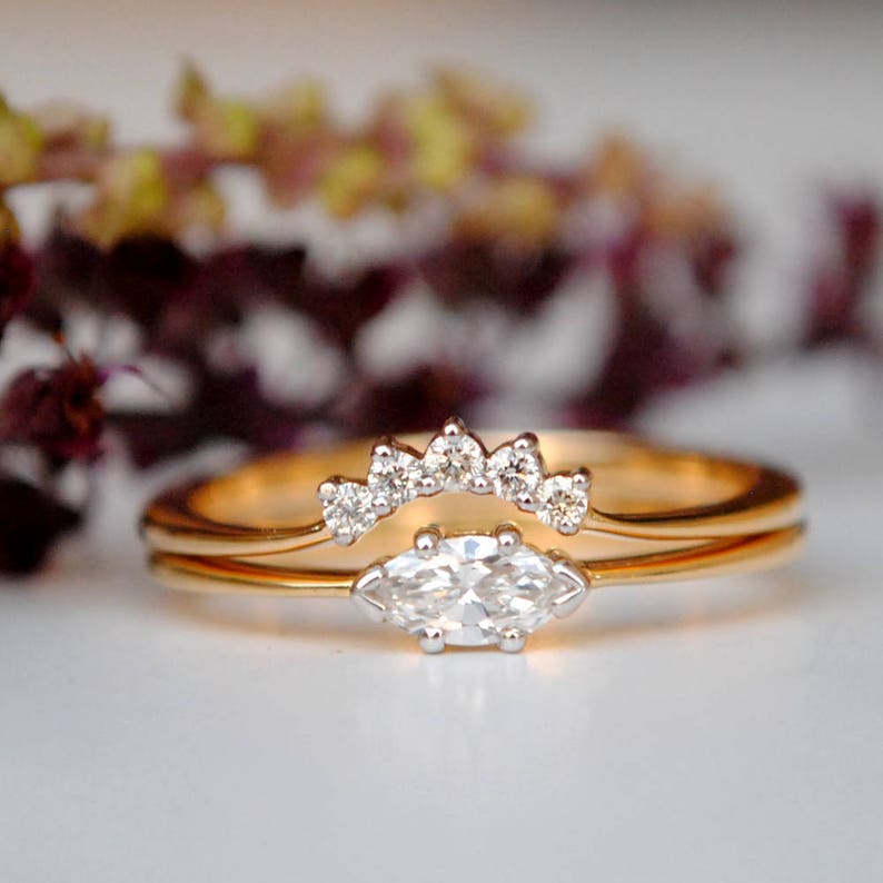 marquise engagement ring with wedding band