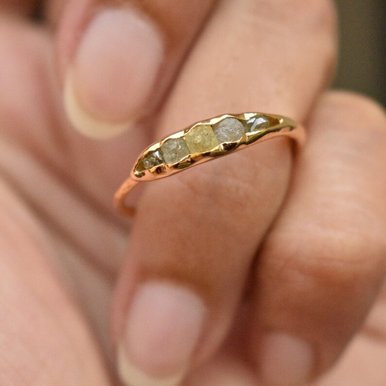 Natural Rough Diamond Peapod Ring in Solid 14k Yellow Gold 5 Etsy