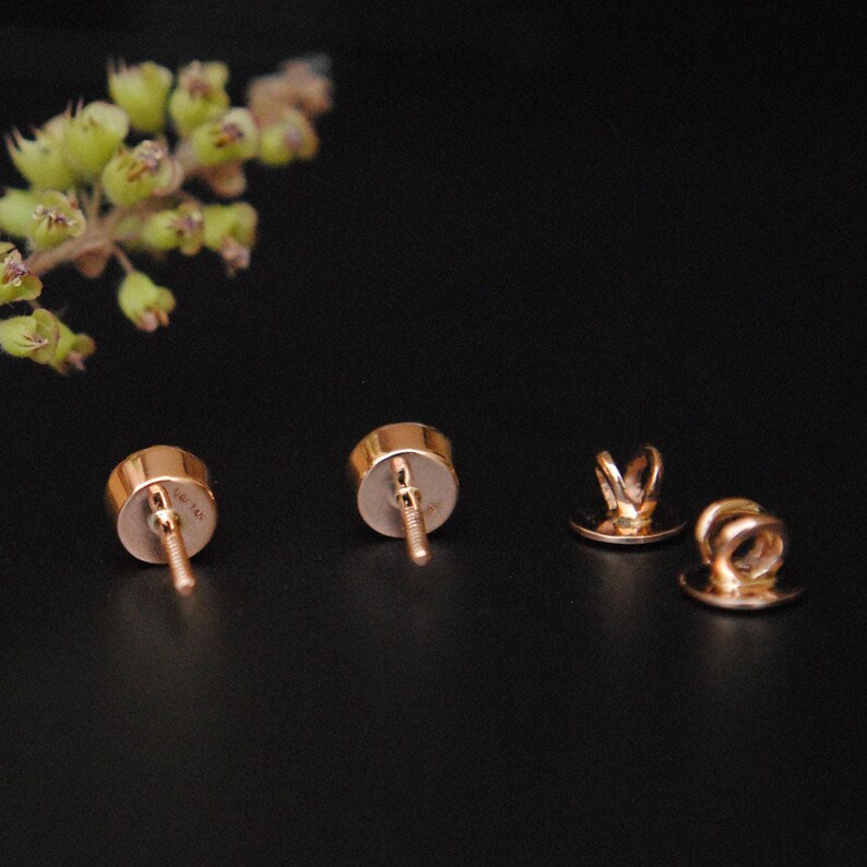 Pendientes de piedra lunar de 5 mm con cierre a presión, pendientes de oro macizo de 14 quilates, pendiente plano de piedra lunar arcoíris cabujón, joyería de piedra natal de junio DDP imagen 5