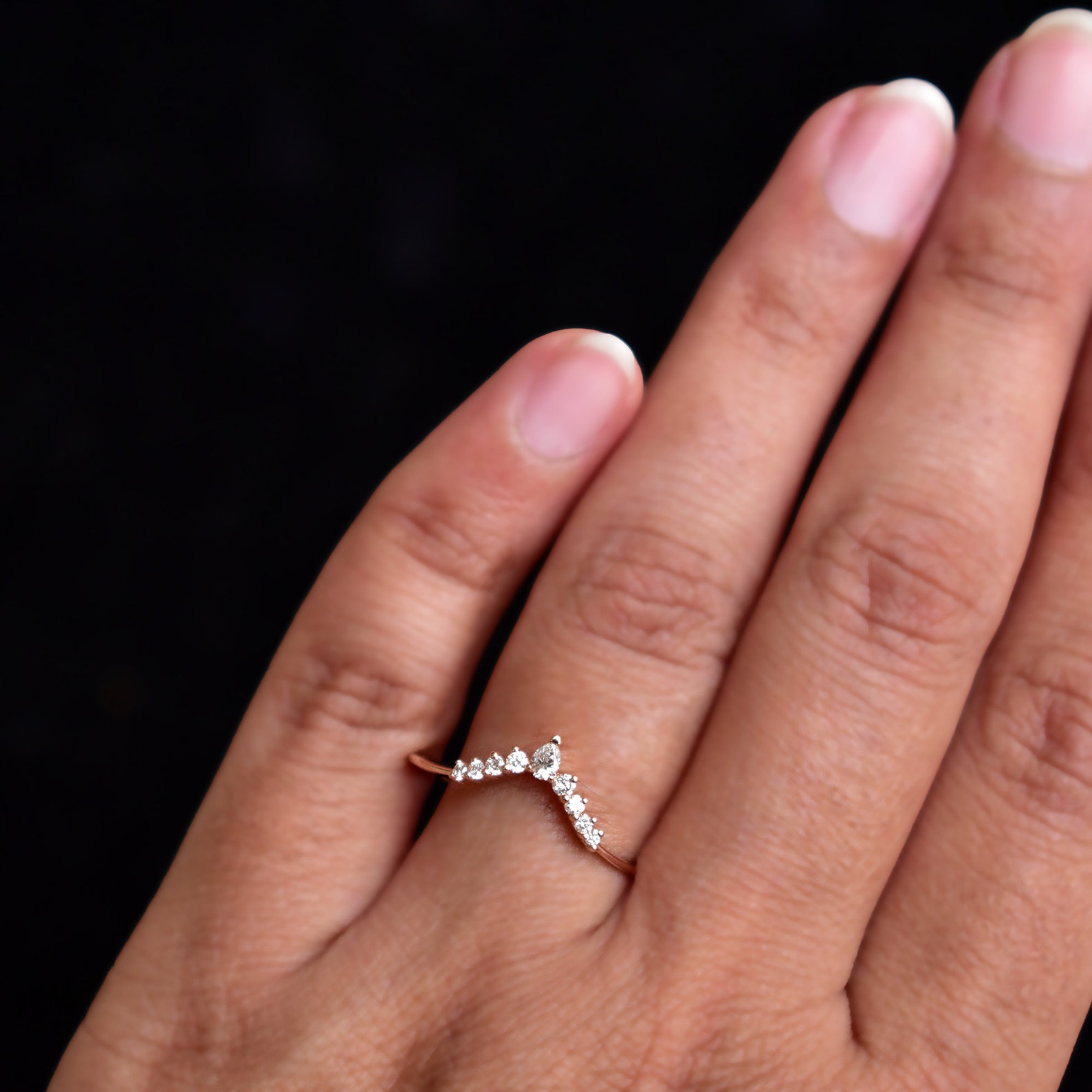 Curved Stack Wedding Band With Pear and Round Diamond in 14K Etsy UK