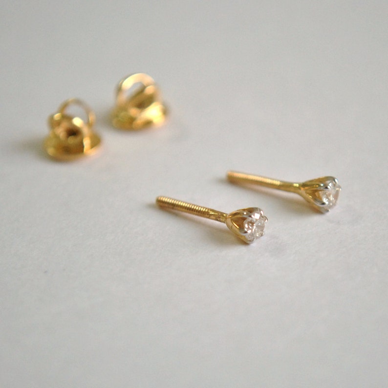 Tiny Solitaire Studs Small Diamond Screwback Earrings Baby Etsy