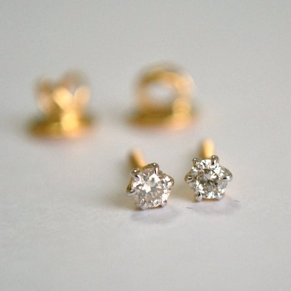 0.01 - 0.10Ct Natural Diamond Screw back Ear Studs, UNISEX 14k 18k Solid gold & Diamond Solitaire Earrings, Lobe Earrings, Fine Jewelry Gifs