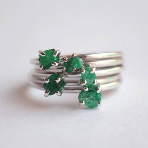 Rough Natural Emerald Gemstone Ring Crystal, Sterling Silver Stack Rings, May Birthstone Jewery, Bridesmaid gift