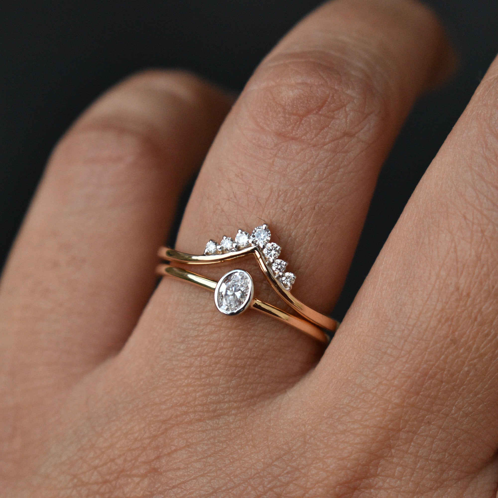 Oval Diamond Engagement Ring With Diamond Tiara Band Chevron - Etsy