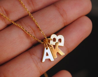 14K Solid Gold 3 Initial Charm Necklace, Custom Personalized Necklace, Mother's Day Gift with Childrens Initials