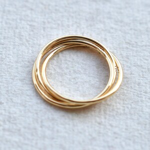 14k 18k Solid Gold Three Rolling Ring, 1mm Triple Interlocked Pave Diamond Ring, Fidget Band image 8