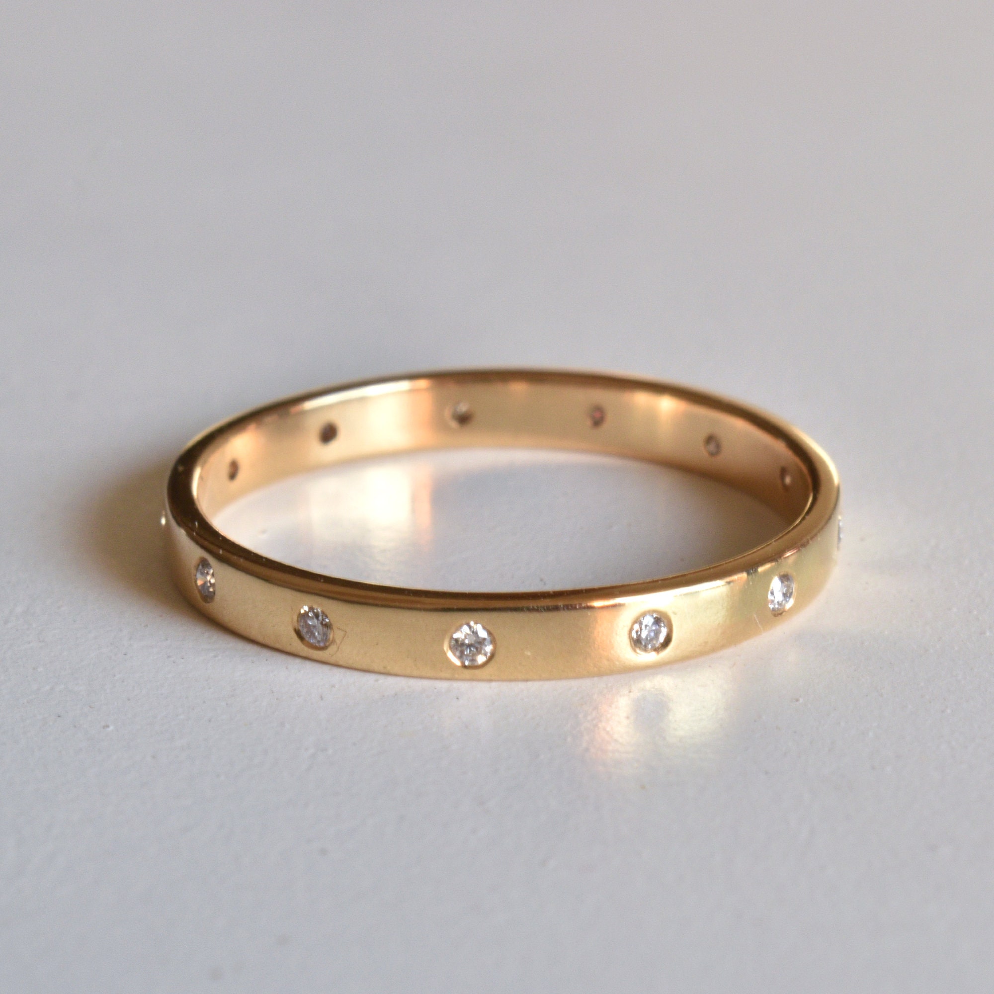 14k Yellow Gold Over 0.28 Ct Round Cut Sim Diamond Flush Set Wedding Band Ring 