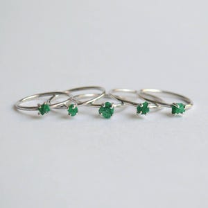 Rough Natural Emerald Gemstone Ring Crystal, Sterling Silver Stack Rings, May Birthstone Jewery, Bridesmaid gift image 2