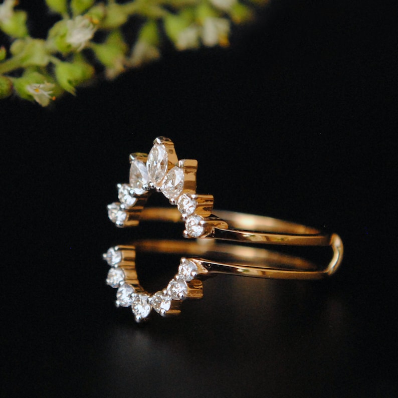 Diamond Ring Guard Enhancer for Oval Engagement Ring, 14k 18k Multi ...