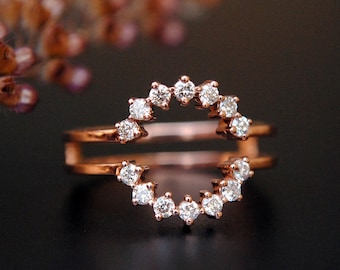 Natural Diamond Ring Guard for Round Diamond Ring, 14k 18k Solid Gold Halo Ring Wrap Enhance, Anniversary Wedding Stack Bands, Bridal Rings