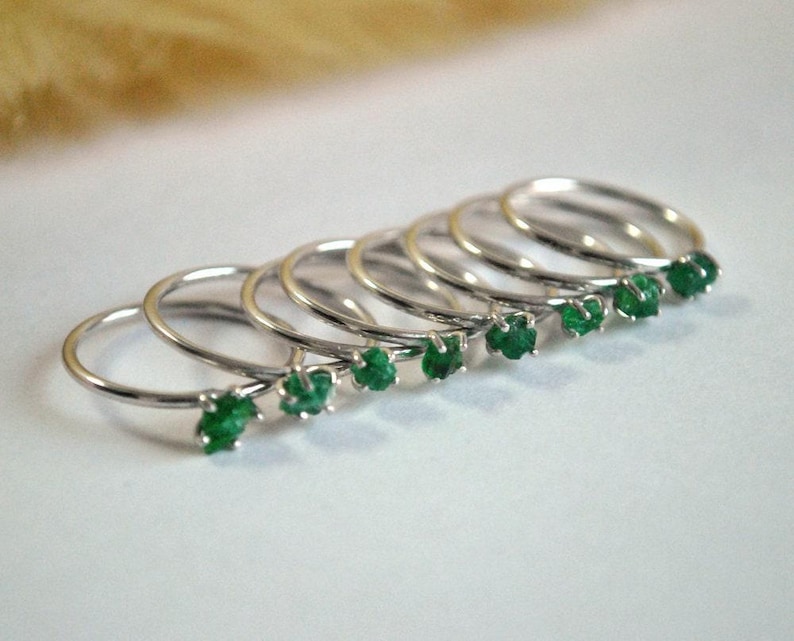 Rough Natural Emerald Gemstone Ring Crystal, Sterling Silver Stack Rings, May Birthstone Jewery, Bridesmaid gift image 8