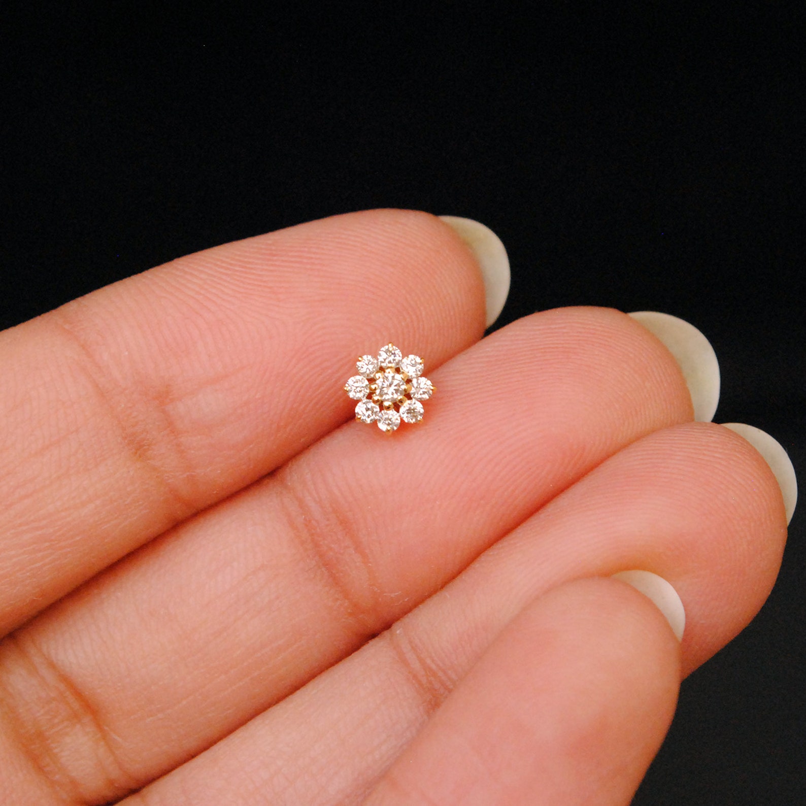 Genuine Diamond Flower Stud for Nose Tragus Lobe Conch 14K Etsy