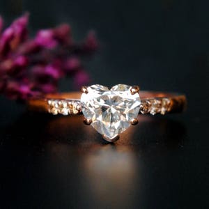 1 Ct Natural Heart Diamond Ring, Solid 14k 18k Solitaire Engagement Ring, Champagne Diamond Cathedral Set Ring, Love Romantic Proposal Ring