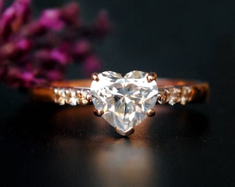 1 Carat Heart Diamond Engagement Ring, Heart Diamond Solitaire Ring in 14K Rose Gold , Wedding Love Ring