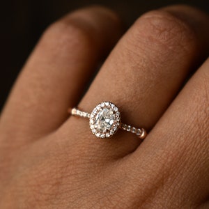0.30Ct Oval Diamond Halo Engagement Ring, 14k 18k Solid Gold Solitaire Ring, Edwardian Promise Ring, April Birthstone Ring, Proposal Ring