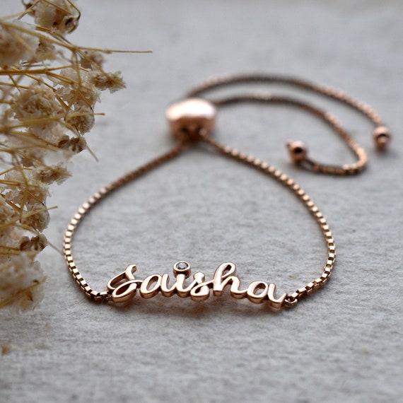 Buy 14K Solid Gold Personalized Name Bracelet Adjustable Length