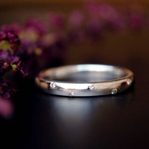 3mm Silver Diamond Etoile Ring, 5 Flush Set Diamond Wedding Band, Scattered Diamond Stacking Constellation Ring, Eternity Holiday Gift